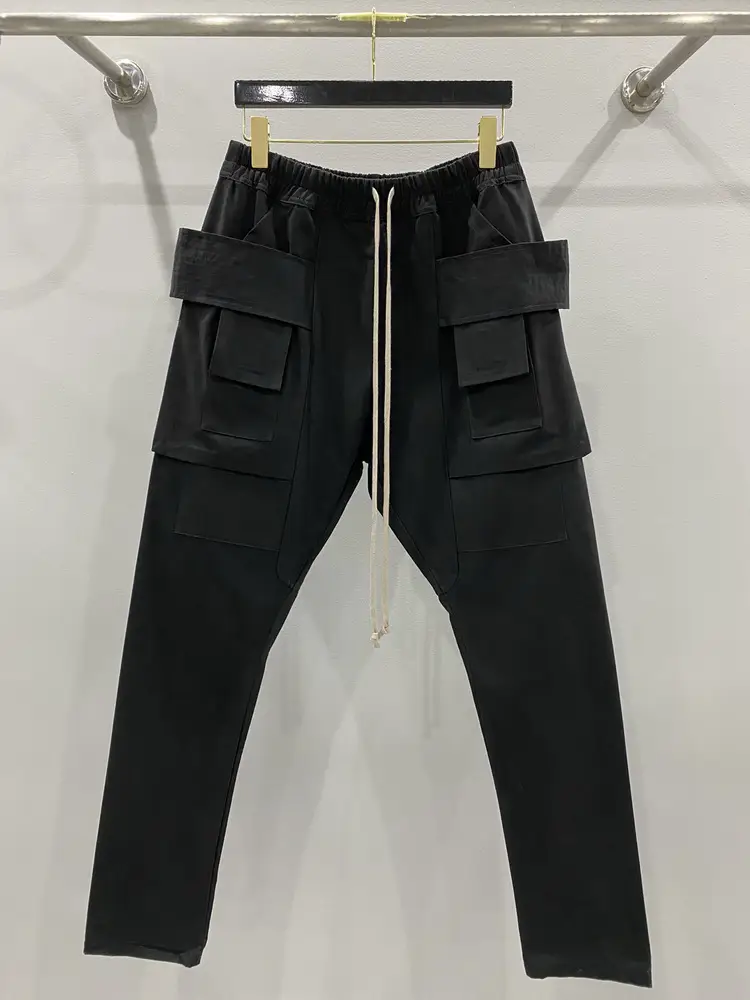 25 Autum New Trendy Brand R Dark Pioneer Double Belt Multi-Flap Pocket Pants Decorative Cargo Pants Sling Harem Pants for Men