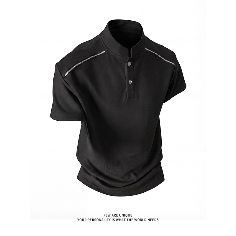 Old Money Style Wheat Ear Pattern Patchwork Short-Sleeve T-Shirt for Men, Summer American-Style Fake Two-Piece Polo Shirt with a Unique Design and Loose Fit