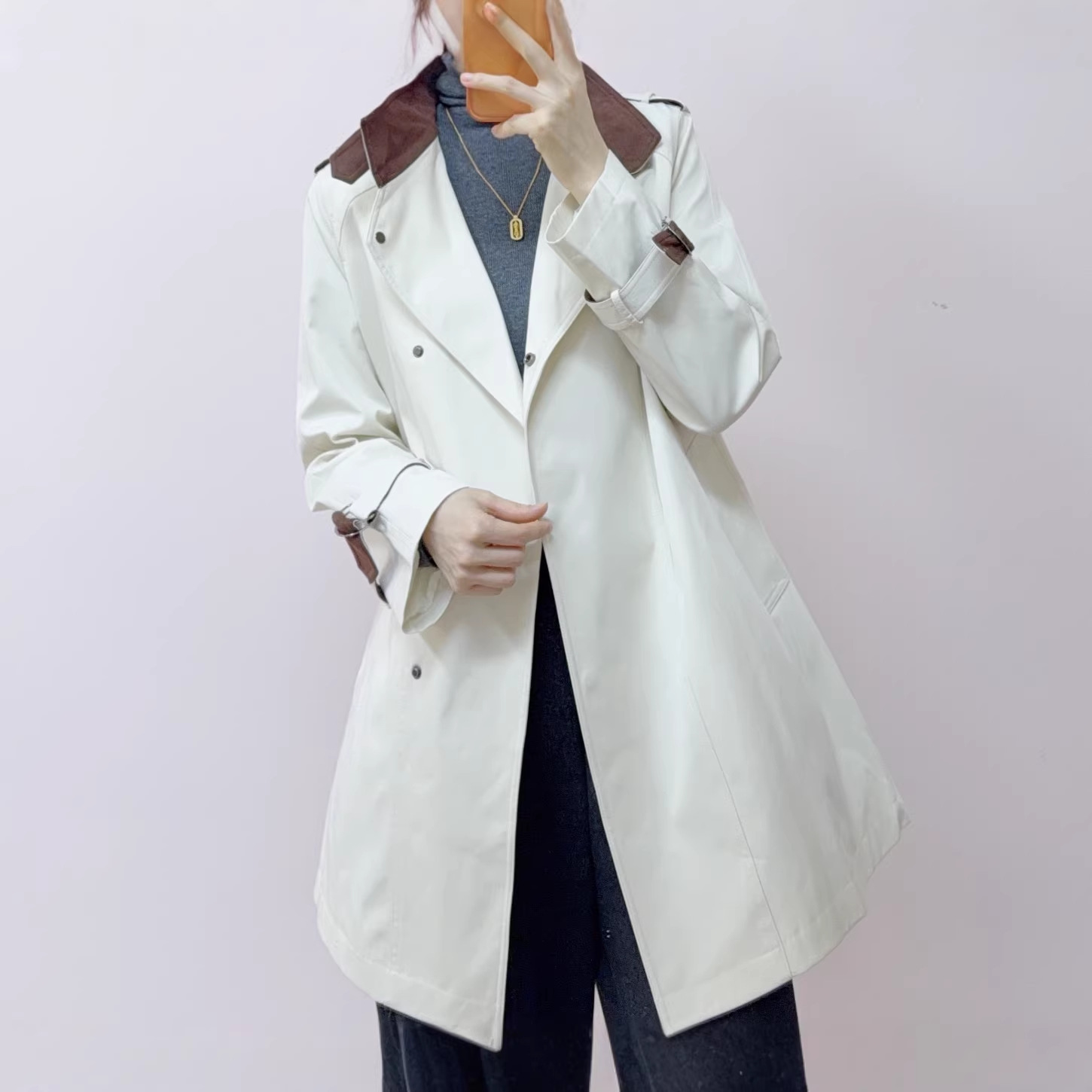 2026 Spring New Collection: Boutique Brand Fashionable and Elegant Commuter Solid Color Simple Mid-Length Trench Coat 037