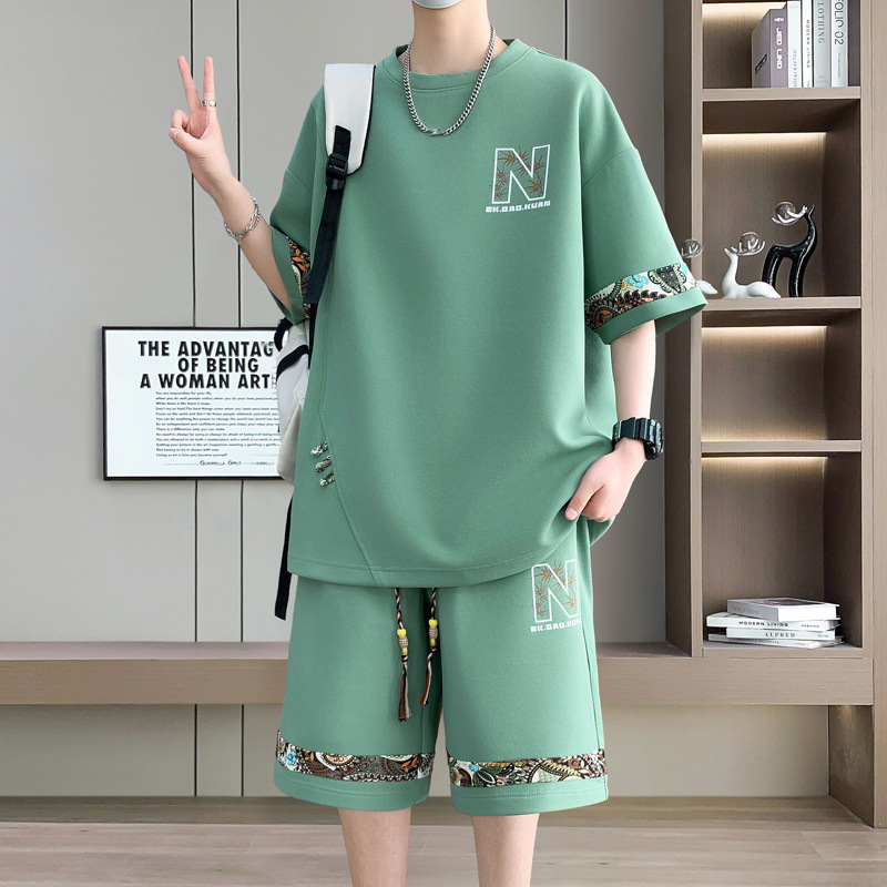 2025 New Explosions suit Embroidered Hong Kong Style Youth Fashion Trend Joker Short Sleeve Shorts Men's Handsome