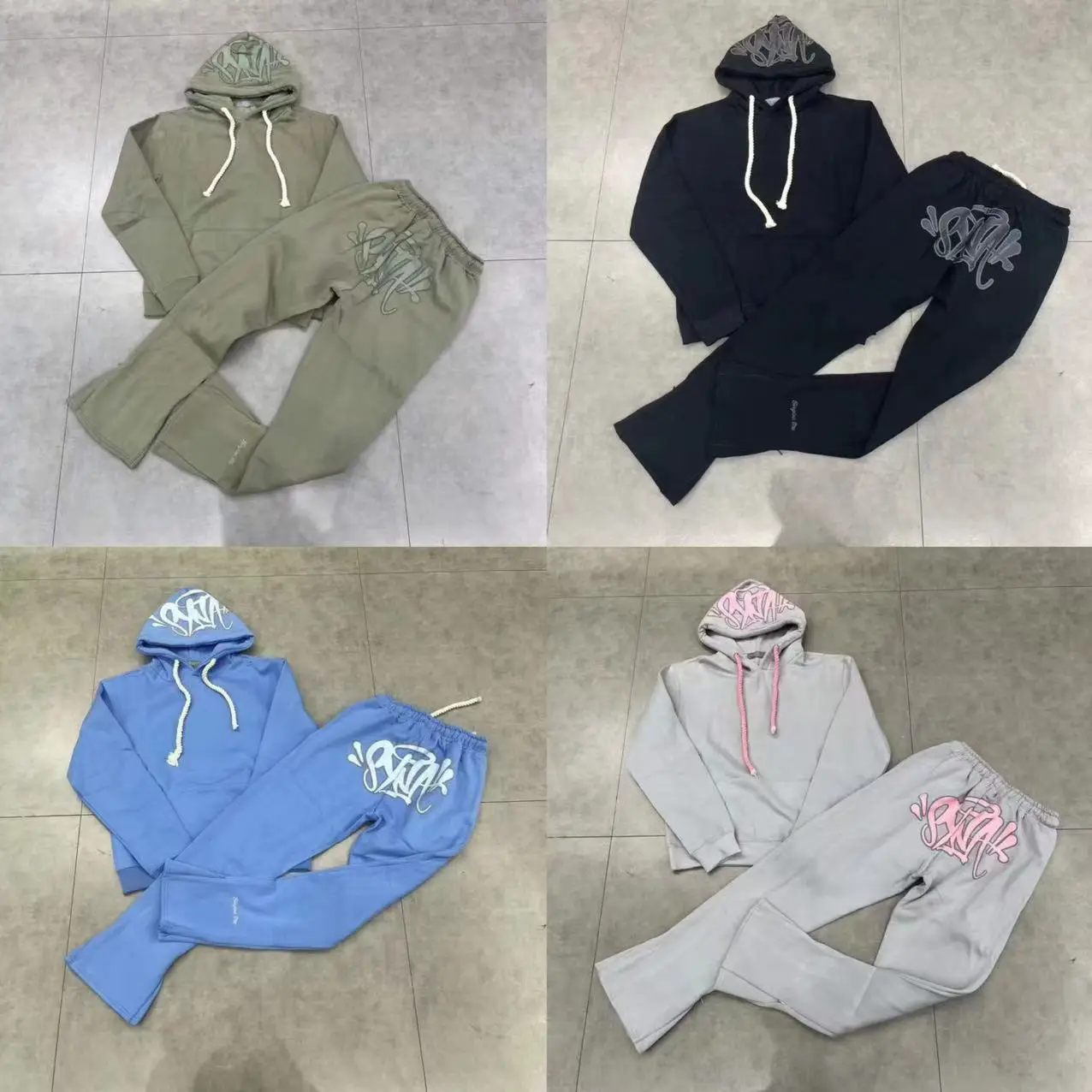 American Fashion Drill Synaworld Street Hip-Hop Foam Printed Hooded Sweatshirt Men's and Women's High Street Casual Suit