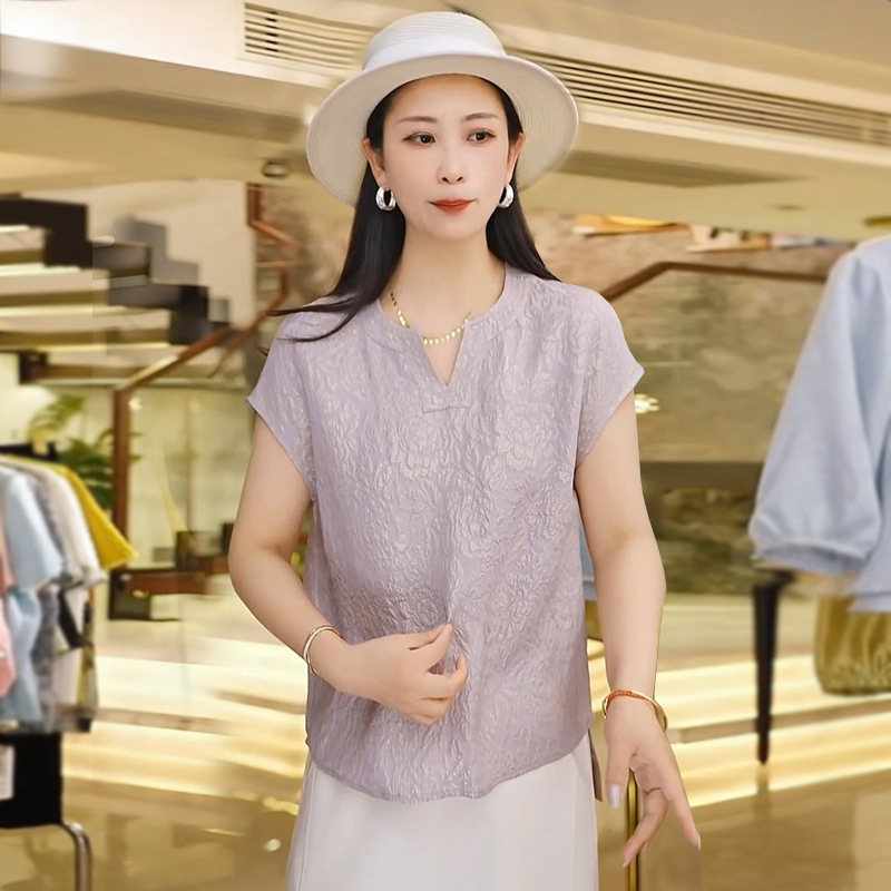 0296 # Jacquard Crepe Silk Shirt for Women, Hangzhou Silk Casual Shirt, Age-Reducing Elegant Mulberry Silk Blouse
