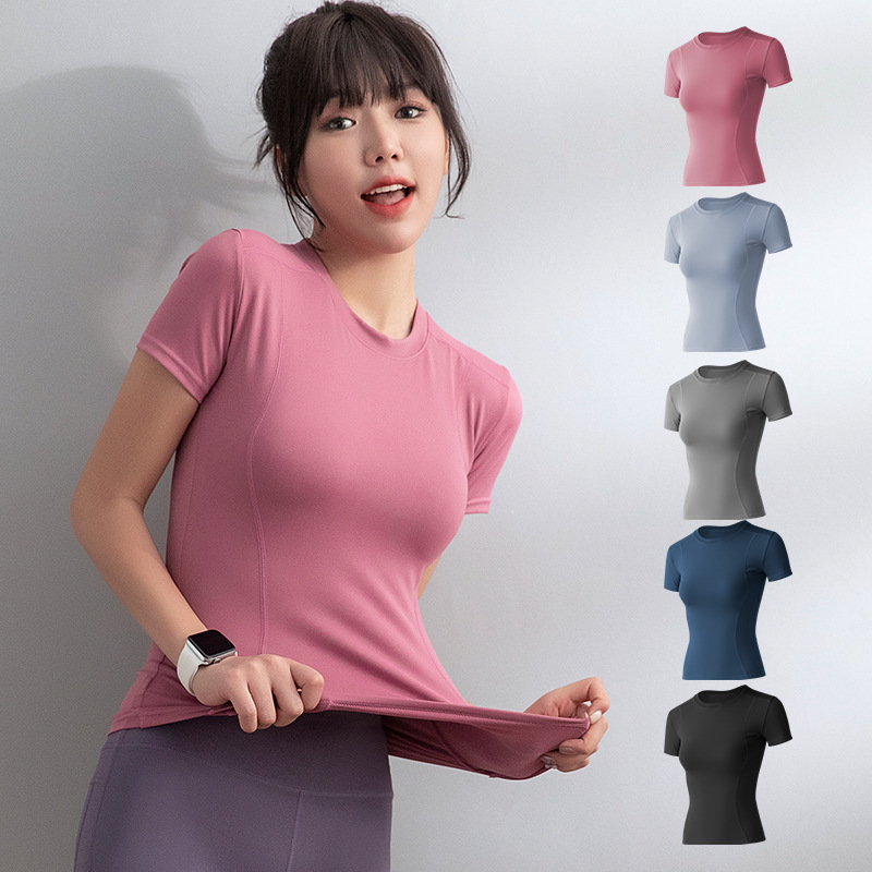 Internet Popular Tight Body-Slimming Stretch Short-Sleeved T-Shirt Gym Running Yoga Clothes Women's Summer Thin Sports Top