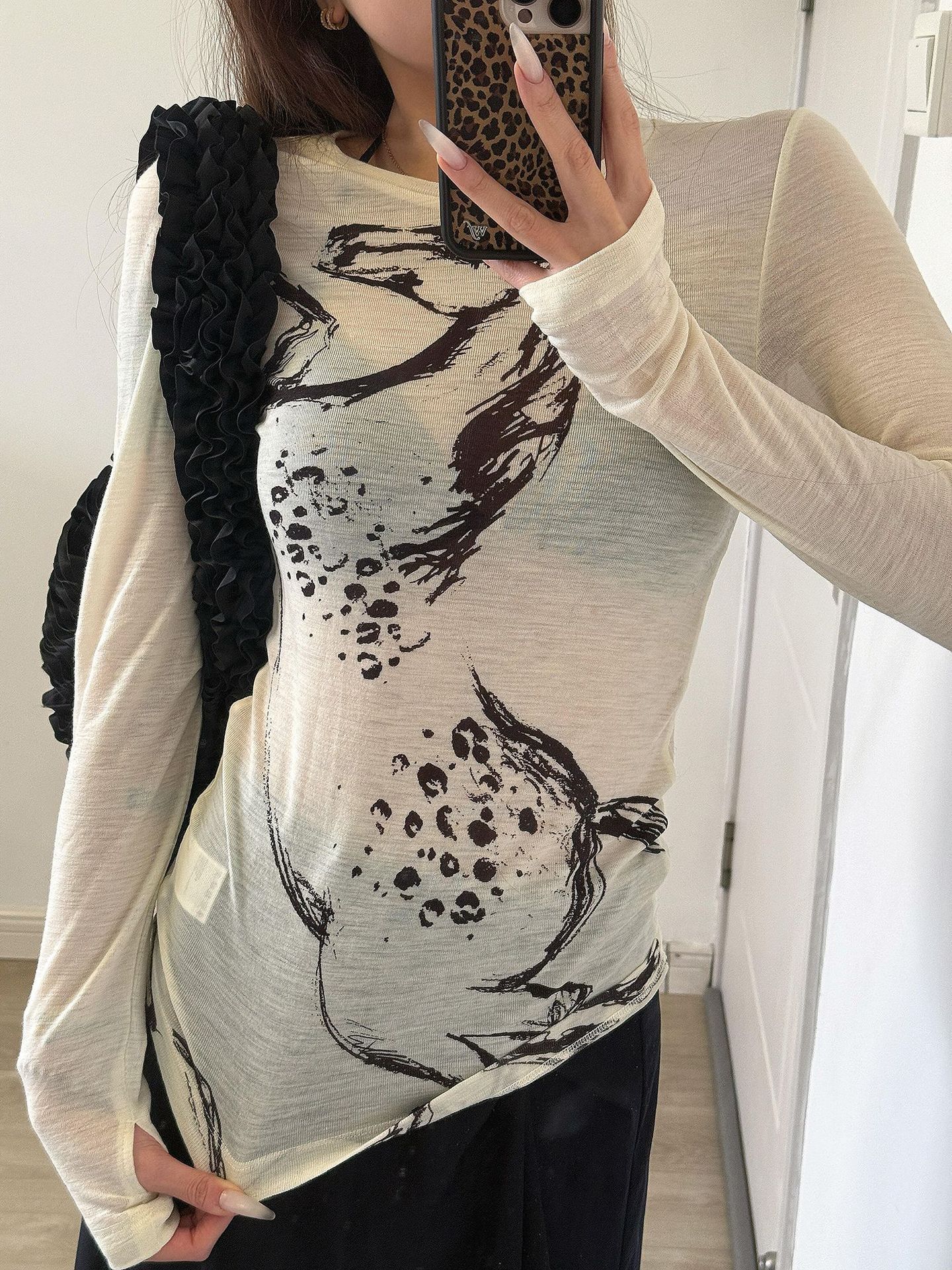 C Brand Happy Year of the Horse Slim Fit Long Sleeve Finger Hole Wool Base Shirt for Women Printed Stretch Shirt 1325546004