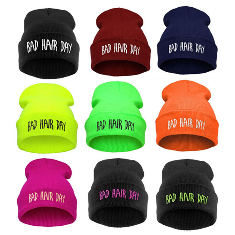 Cross-border Bad hair day embroidered knitted hat hip-hop hip-hop pullover wool hat for men and women outdoor warm hat