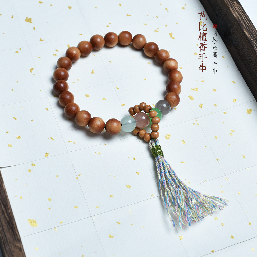 Popular Barbie Sandalwood Tassel Bracelet, Chinese Style Jewelry, Wholesale Women's Vintage Style Prayer Beads