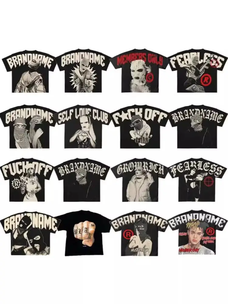 Y2K Hip-Hop T-Shirt Harajuku Short T-Shirt Gothic Streetwear Fashion Men's Punk Casual Cotton Loose T-Shirt Trendy