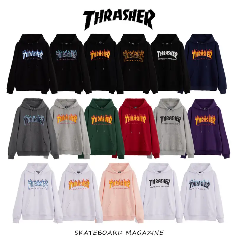 2024 fall new U.S. version of the classic flame hooded sweater men round neck loose couple hooded jacket ins tide