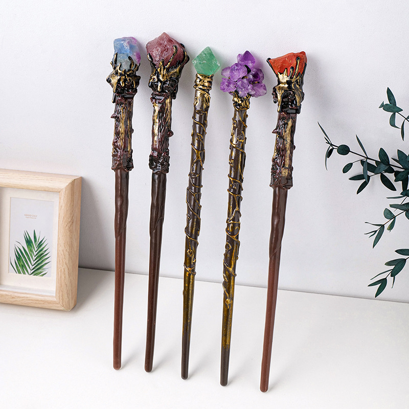 Natural crystal raw stone magic cane wiccan vintage fairy stick semi-precious stone crystal cane Accessories Wholesale