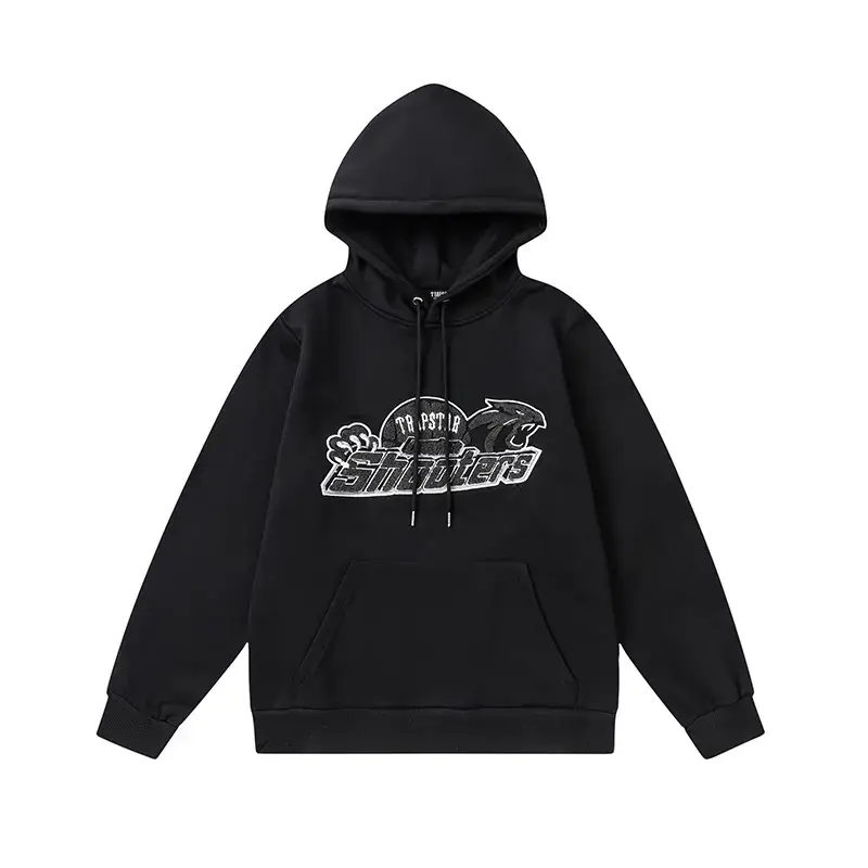 Trapstar European and American High Street Leopard Towel Embroidery Fleece-Lined Hoodie Loose Casual Zipper Pants Set Trendy