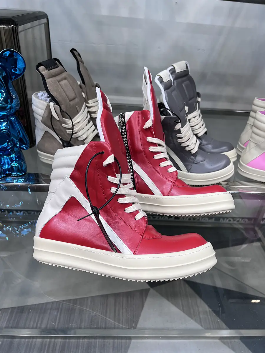 Ro12Y3 High-Top Shoes for Men, Genuine Leather, Inverted Triangle, Red, Thick-Soled, Height-Increasing, Dark Style, High Street Casual Sneakers, Short Boots, Trendy
