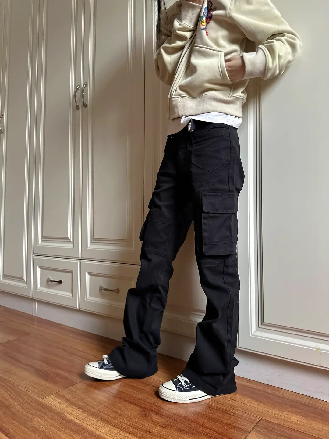 F383 Straight-leg Micro Flare Cargo Pants Men and Women Loose Slim Looking American retro Cleanfit Casual Denim