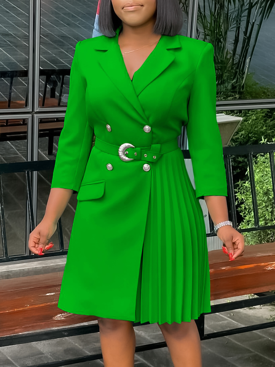 D3284 Amazon New Foreign Trade High Waist Fashion Tight Waist Tight Waist Pleated Stitching Long Suit dress