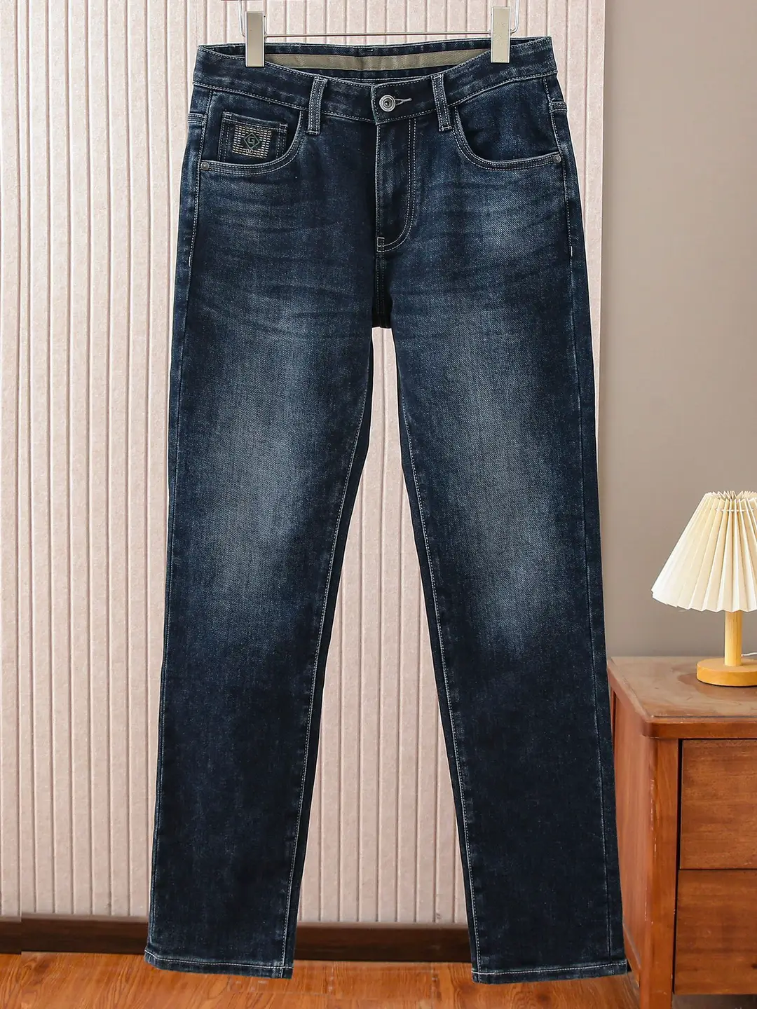 Hai Brand Clearance Washed Jeans for Men, Autumn and Winter Thick Embroidered Fitted Straight Casual Long Pants for Men 3Y162