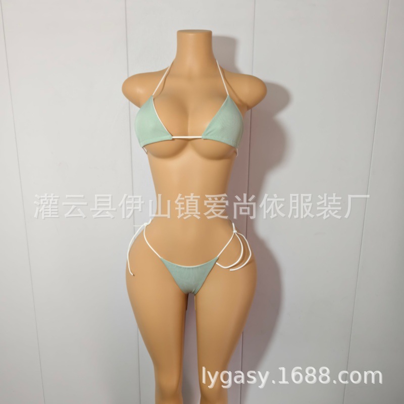 Foreign Trade European and American Swimwear Cross-Border Bikini Ribbed Strap Three-Point Style Sexy New Swimwear Bikini Set