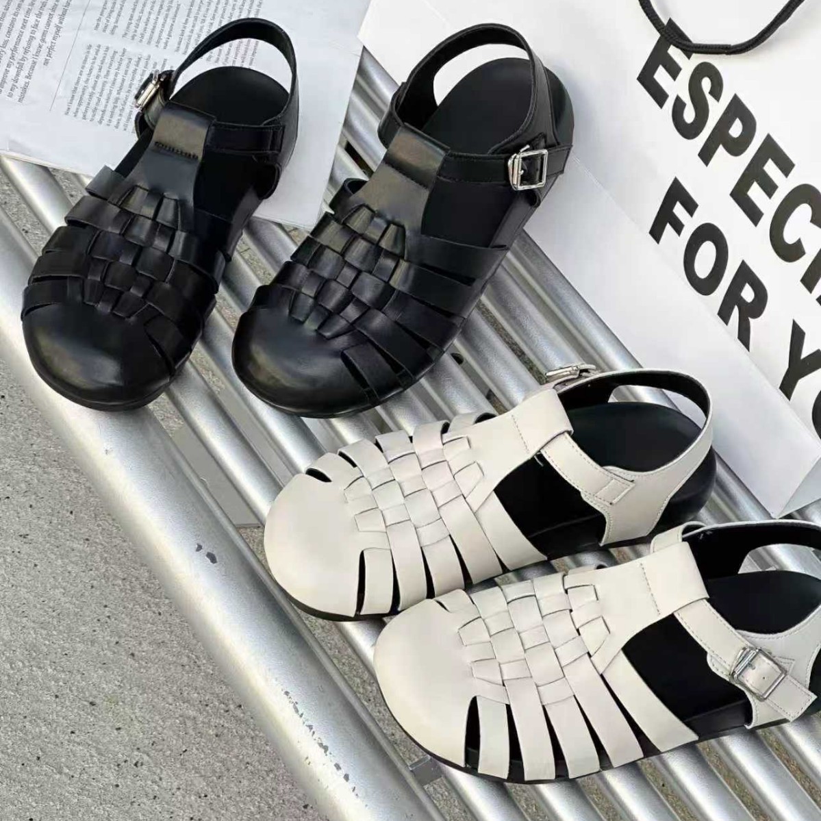 Retro Woven Solid Color Open-Back Sandals for Women, 2026 Summer New Style, Comfortable, Lightweight, Soft-Soled Casual Pig Cage Sandals