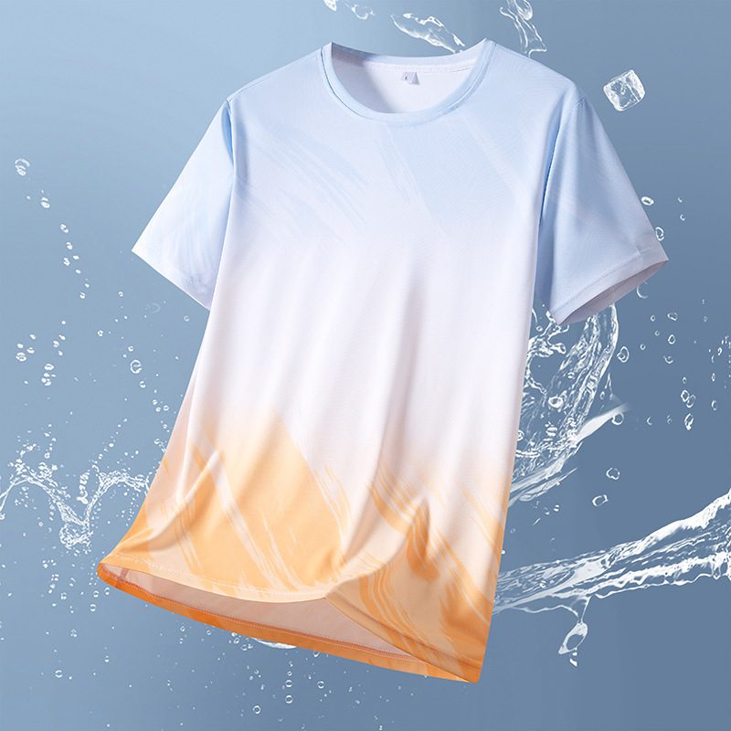 Summer New Style Color-Blocking Short-Sleeve T-Shirt for Men, Trendy Casual Breathable Student Top, Ice Silk T-Shirt