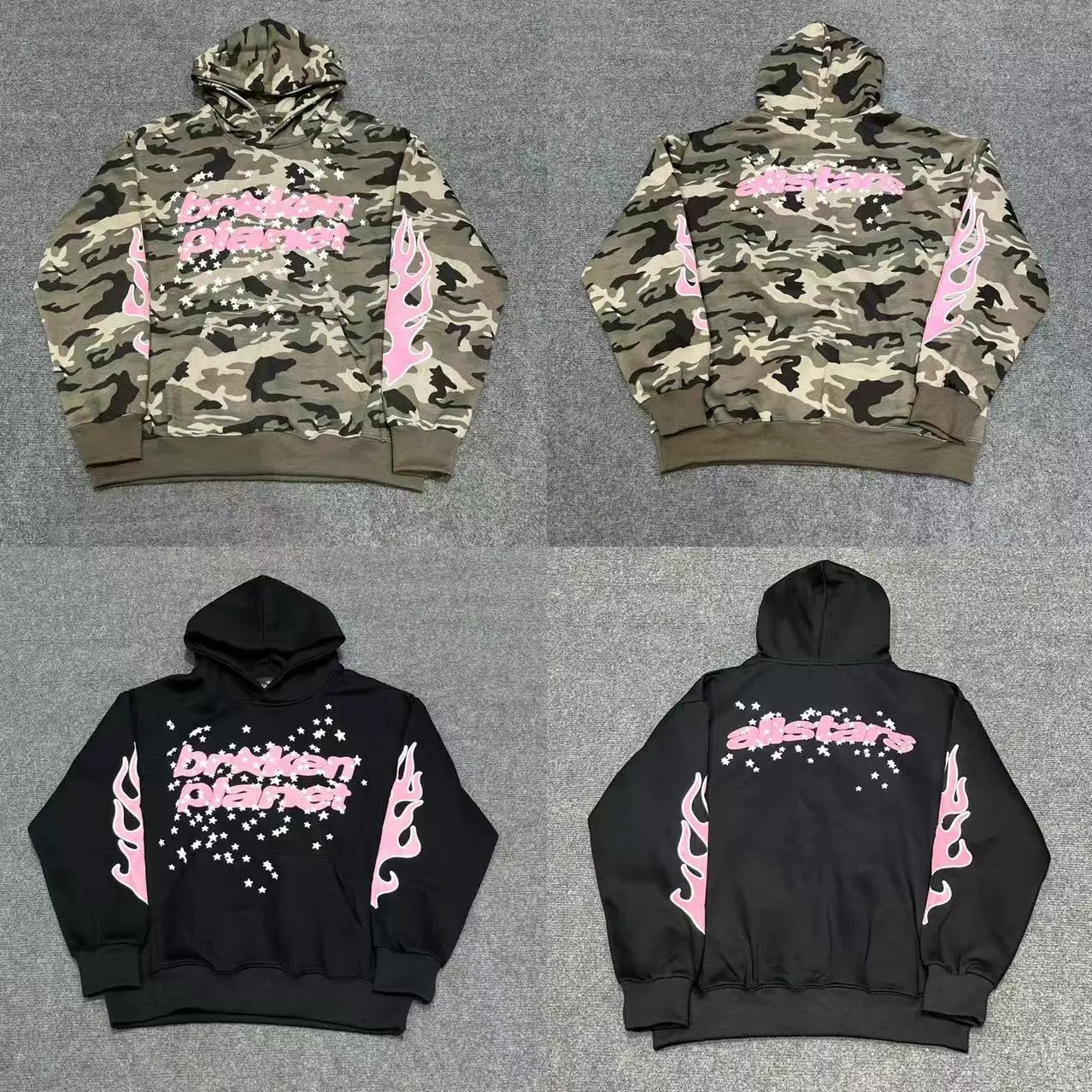 Meichao Sp5Der 555555 Spider Web Foam Letter Printing Fleece-Lined High Street Hooded Sweatshirt for Men and Women Trendy Brand