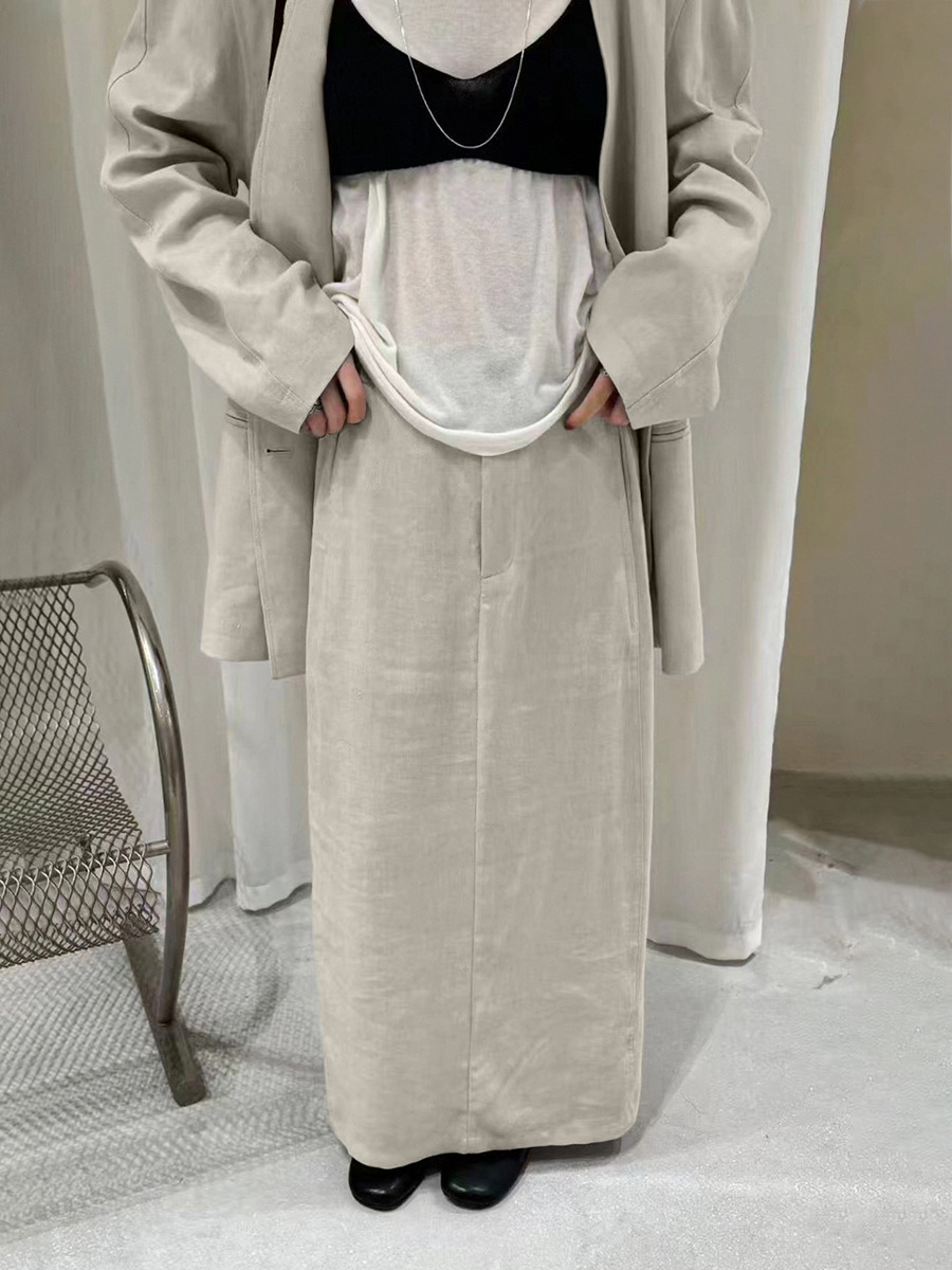 Love and Nancy Thirteen Lines 2026 Spring/Summer Korean Style High Waist Solid Color Linen Breathable A-Line Slim Skirt 04149