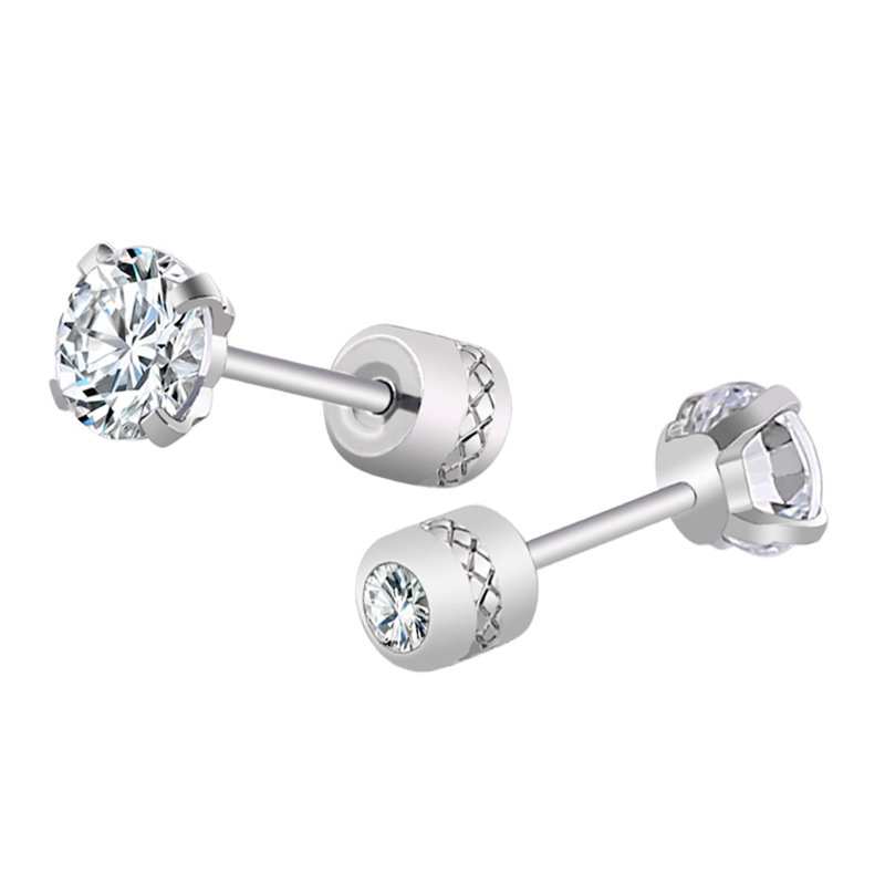Titanium steel fashion simple zircon ear nail ear bone nail crystal drill stainless steel female round cake ear nail manufacturers cross-border wholesale