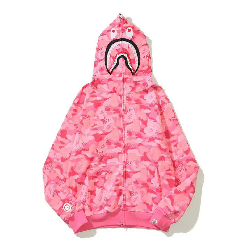 Trendy APE hooded Sweatshirt Heavy weight correct high version winter SHARK APE SHARK camouflage zipper Outwear Matching