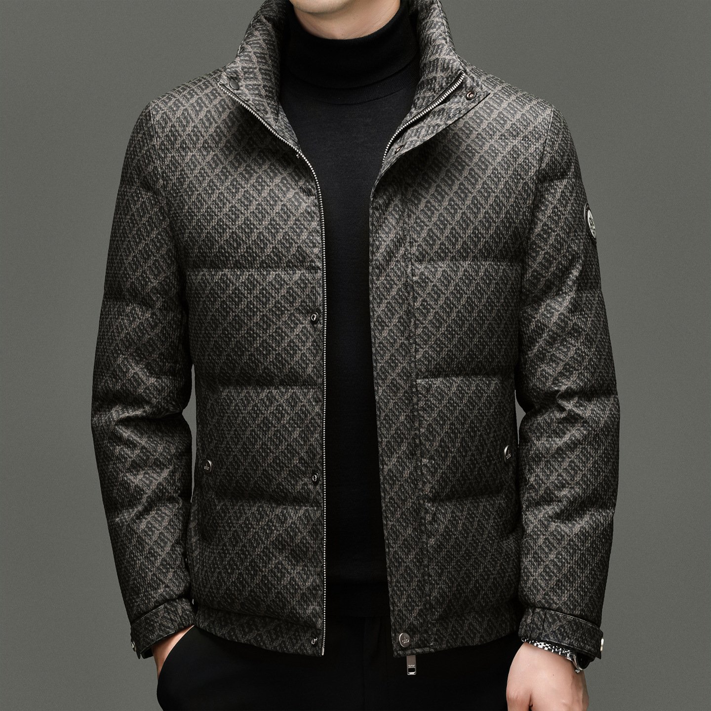 Winter New Men's 90% down Short Jacket with Stand Collar, Printed Trendy Brand Fashion Warm Coat Men's Top Fashion