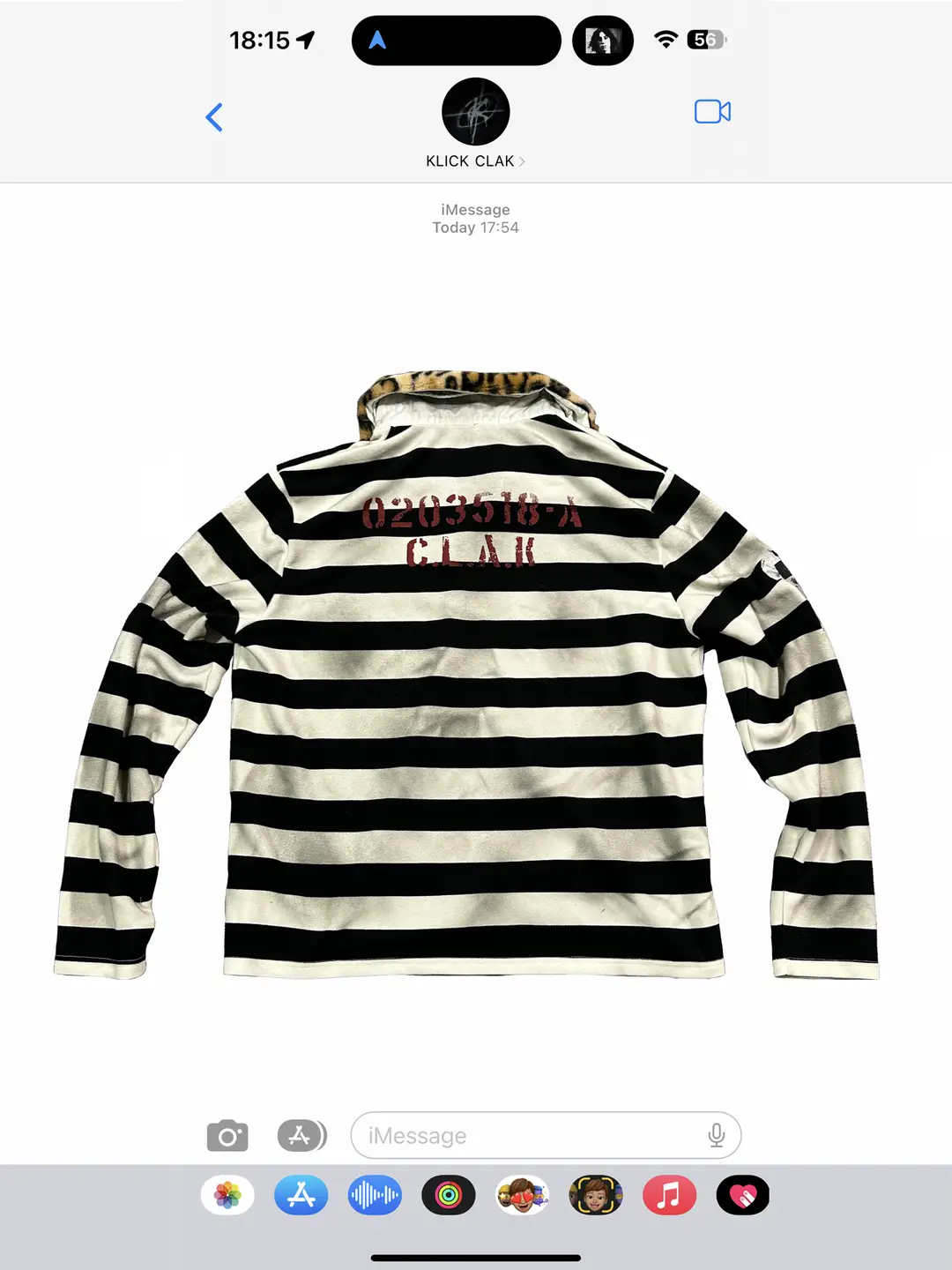 KLICKCLAK black and white striped distressed spray printed T-shirt vintage detachable leopard print collar polo
