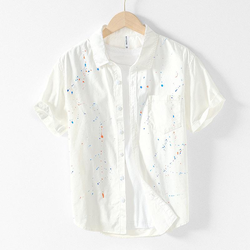 L992 summer personalized artistic shirt coat men's casual splash-ink color short-sleeved shirt men's one-piece delivery