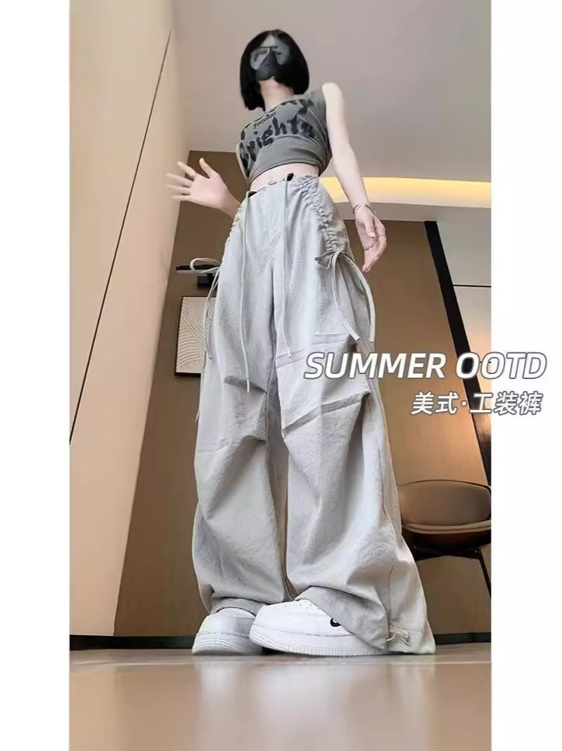 American Parachute Overalls Women's Summer Thin 2024 New Loose Casual Quick-drying Small Parachute Wide-leg Pants