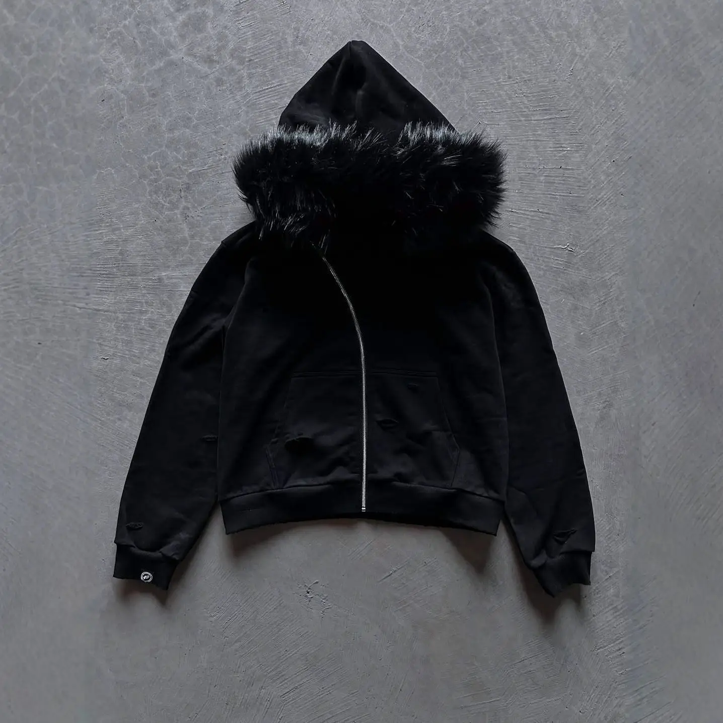 European and American Cross-Border Cleanfit Pure Black Classic Fashion Versatile Casual Retro Plush Hat Sweatshirt Jacket Y2K
