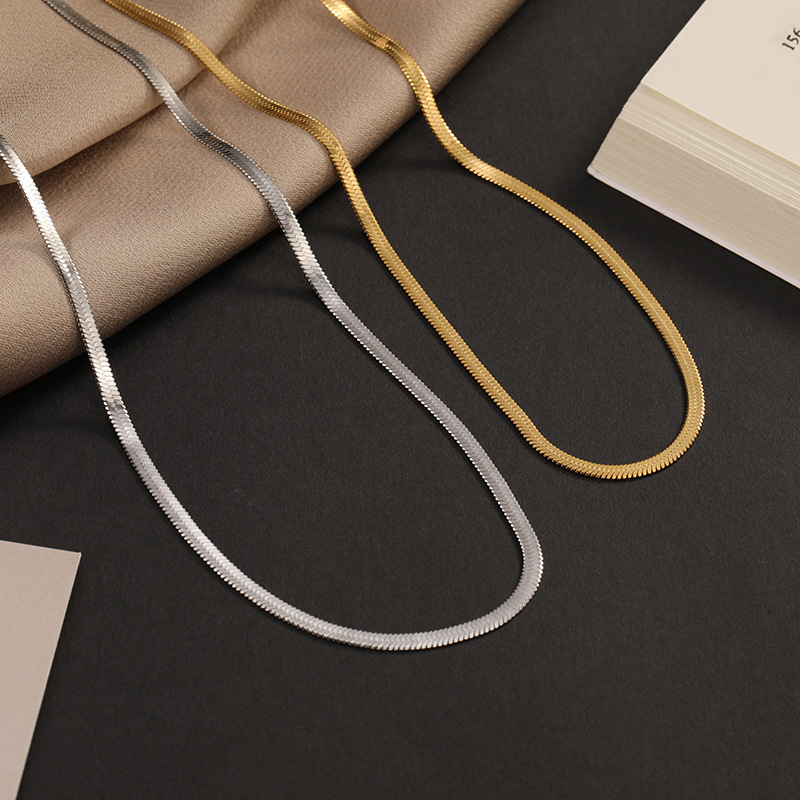 New classic flat snake bone chain necklace women simple titanium steel k gold popular light luxury clavicle chain jewelry wholesale