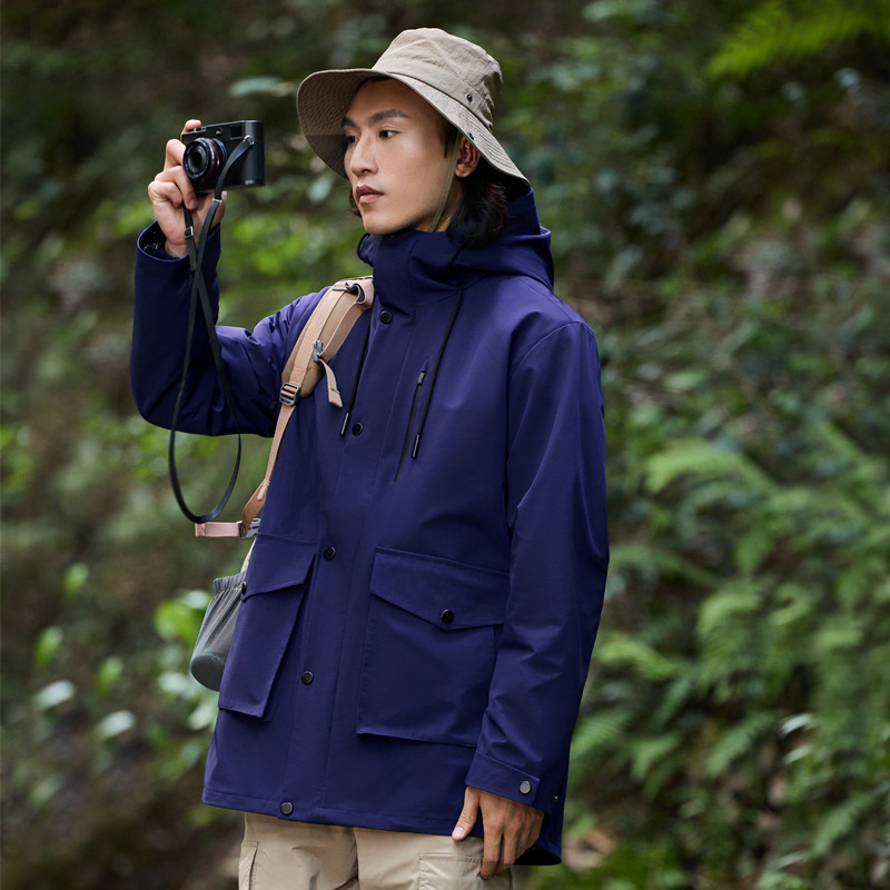 Men's and women's casual overalls winter detachable three-in-one two-piece waterproof breathable mid-length jacket