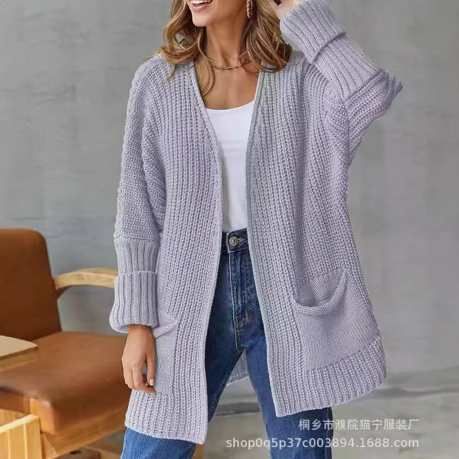 Amazon European and American New Knitwear Work Clothing Loose Mid-Length Outwear Large Size Casual Style Sweater Women's Cardigan