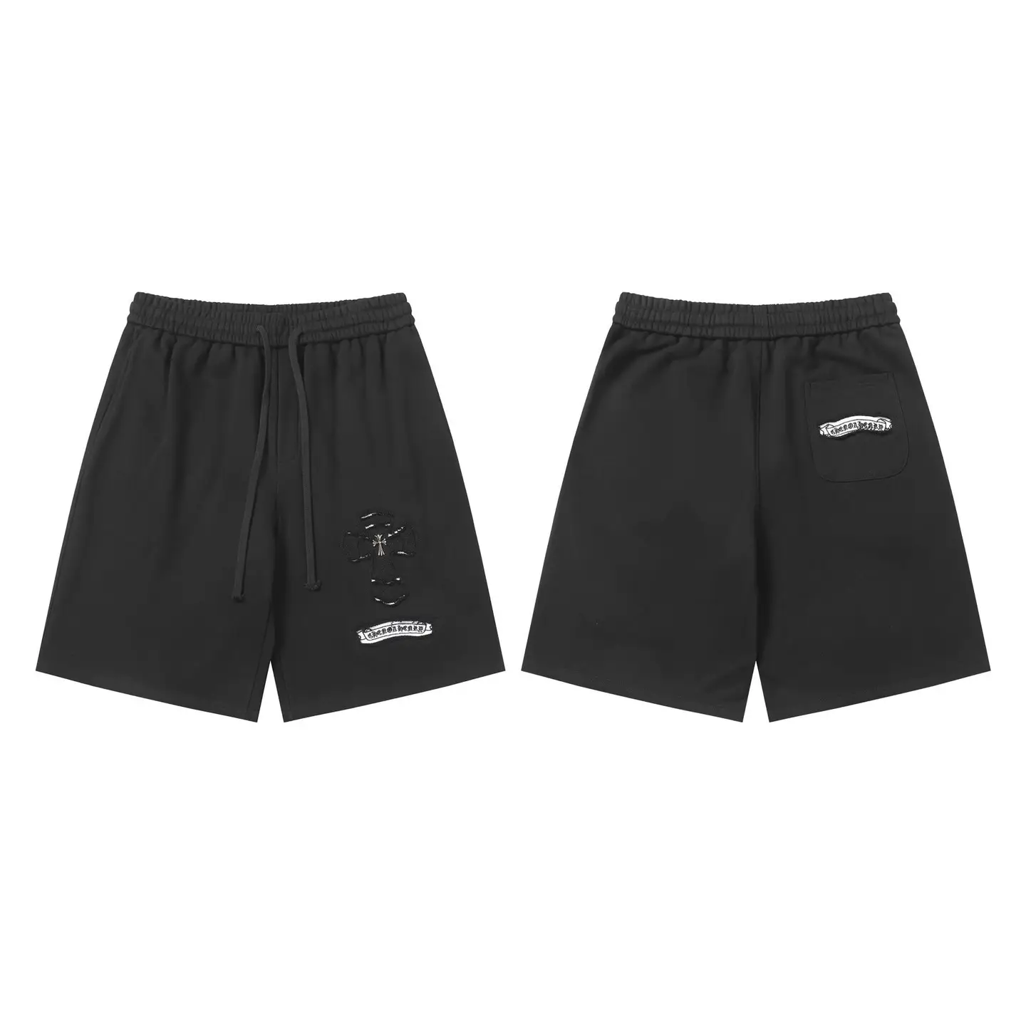 25 New Chromeheartsch Chromehearts Embroidered Sanskrit Cross Patch Men's and Women's Casual Straight Shorts
