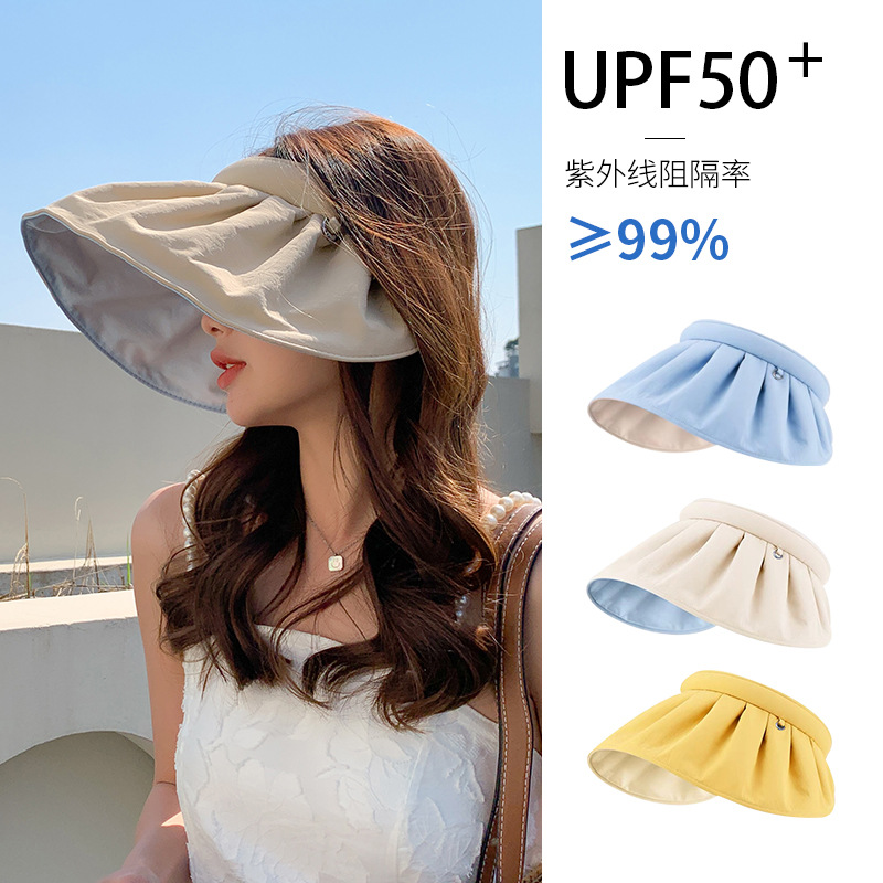 Summer big brim sunscreen hat women's anti-ultraviolet beach sunshade hat cycling black rubber hollow sun hat shell hat