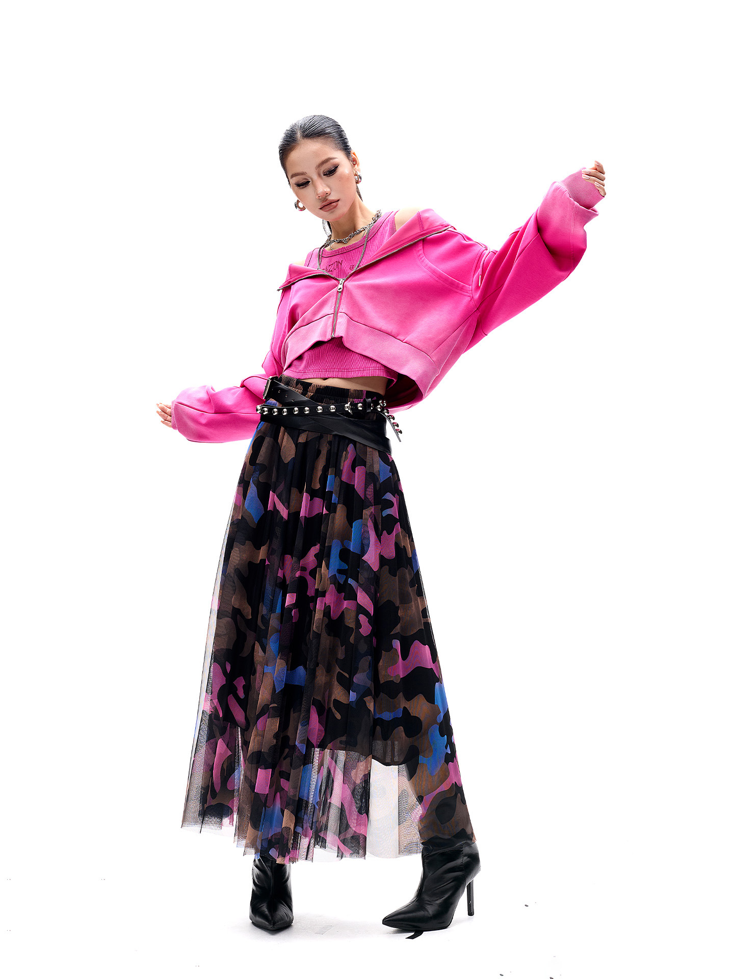 Togu Trendy Brand Camouflage Mesh Half-Skirt for Women, New Spring/Summer Loose Flared Skirt, Slimming Cake Skirt, Mid-Length Skirt