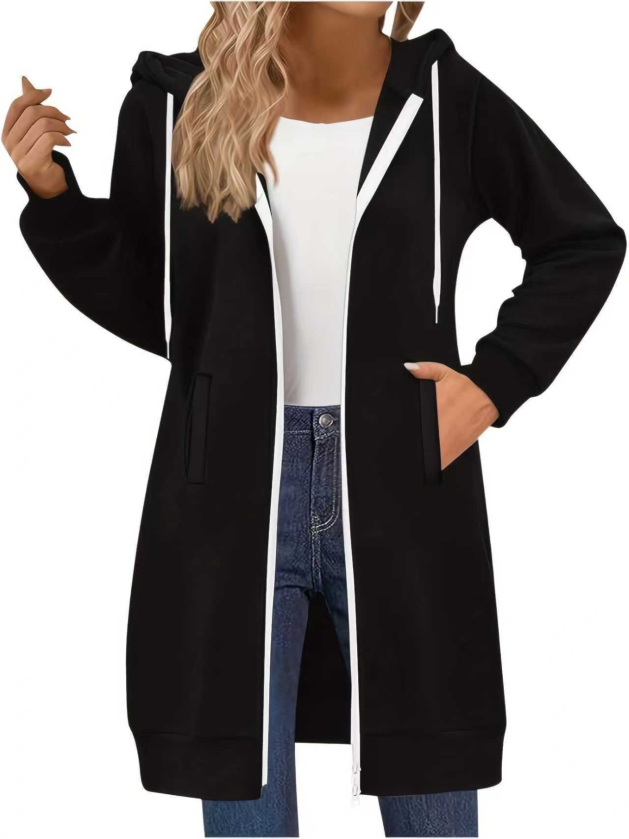 2026 New Pocket Sweatshirt, Comfortable Casual Solid Color High-End Warm Long-Sleeve Mid-Length Sweatshirt Jacket