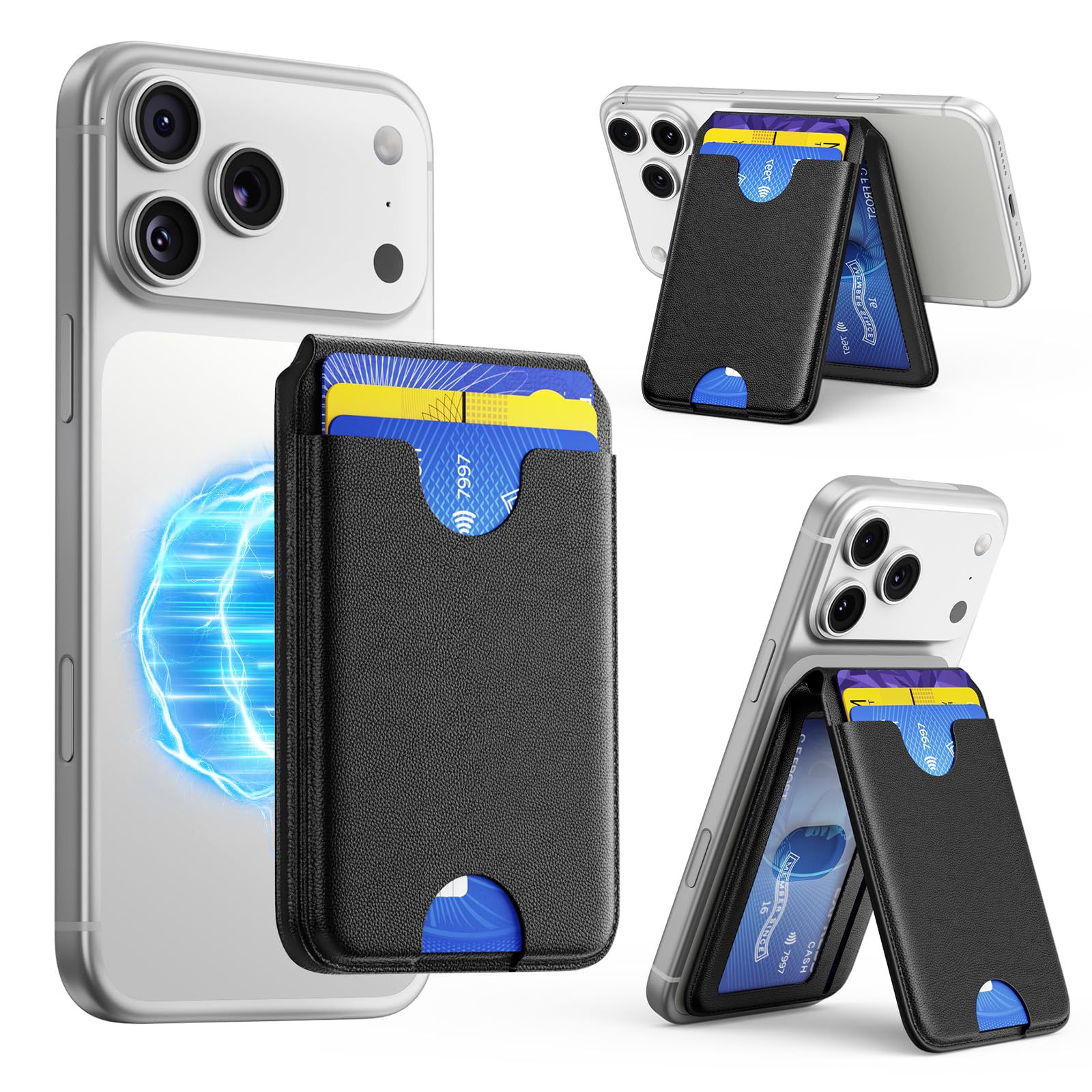 Manufacturer Customized Mobile Phone Magnetic Card Holder Pu Leather Multi-Card Slot Card Holder Strong Magnetic Magsafe Magnetic Stand Card Holder