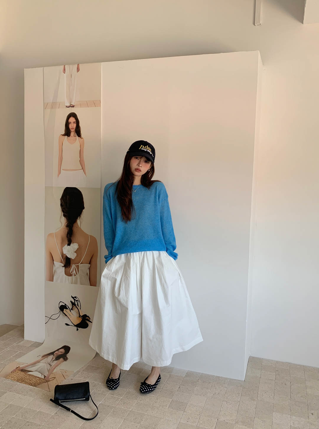 Gagd White Wide-Leg Pants for Women, Petite Size, with Pleated Waist Design, Loose Elastic Waist, Seven-Quarter Length Casual Skirt Pants