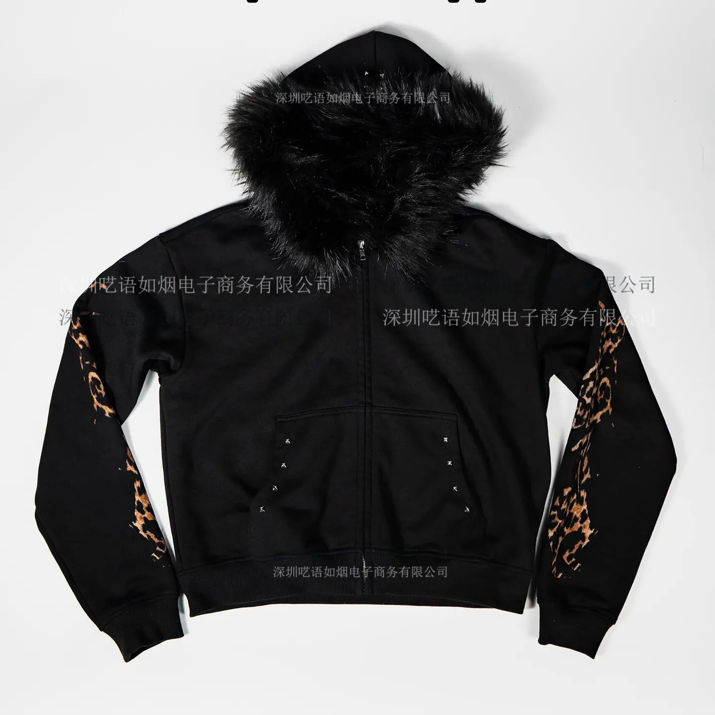 European and American Cross-Border Long-Sleeved Pullover Long-Sleeved Zipper Sweatshirt Personalized Printed Pattern Hoodie High Street Trendy Wear