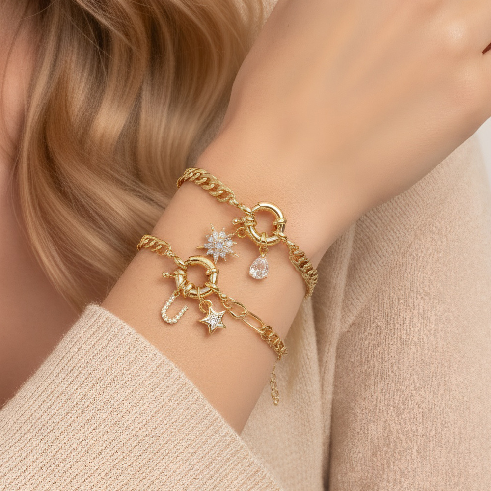 Cross-Border Hot-Selling Detachable Zircon Bracelet, Cuban Chain U-Shaped Clasp Multi-Pendant Jewelry, Light Luxury European and American Accessories