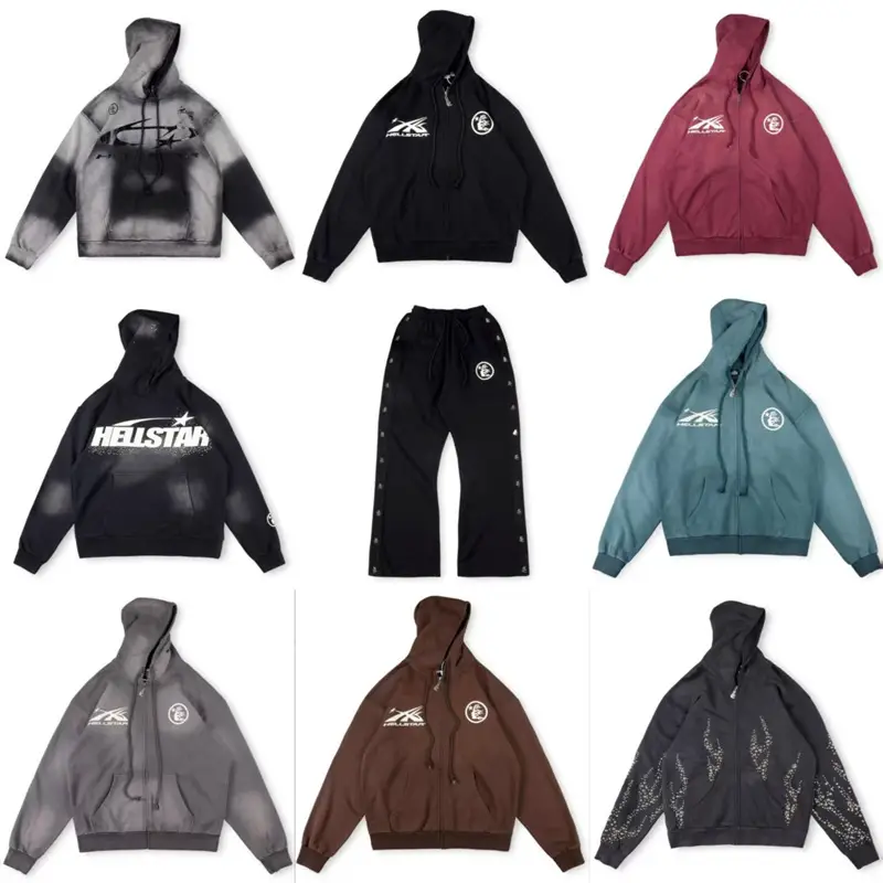 New European Trendy Brand Hellstar Studios Hoodie Zipper Washed Distressed Hooded Sweatshirt for Men and Women