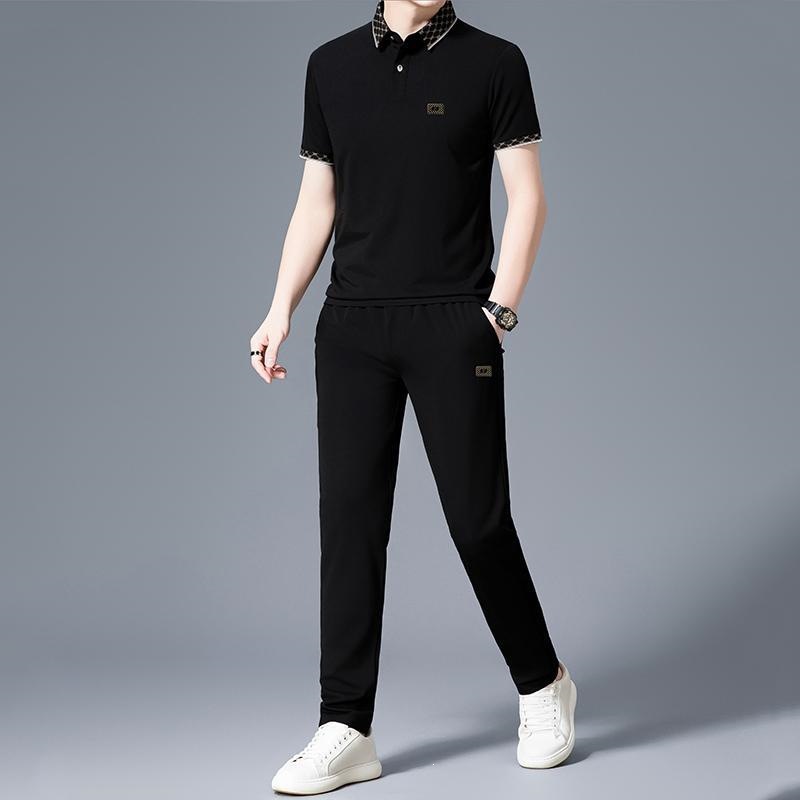Summer Men's New Style Polo Shirt with Short Sleeves and Ice Silk Suit for Young and Middle-Aged Men