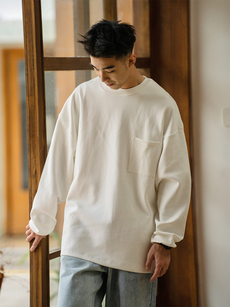 Trs Men's Clothing | 24Aw Japanese Style Cityboy320G Heavyweight Space Cotton Bottoming Small Neckline Loose Long-Sleeved T-Shirt for Men