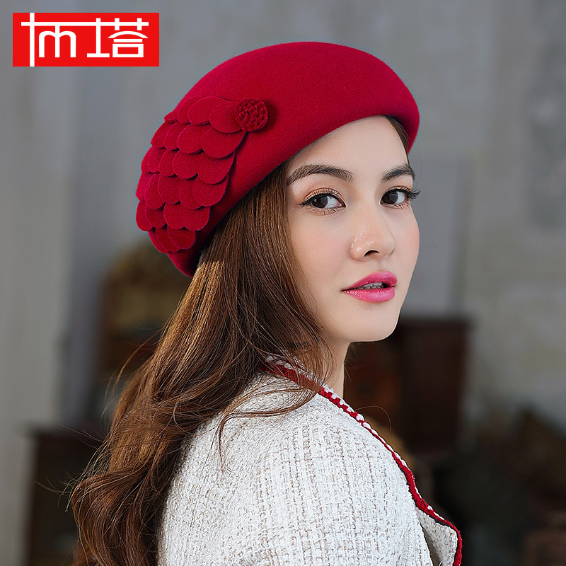 Buta woolen hat women's autumn and winter Japanese style women's three-dimensional Korean style shaping Wool beret women's painter hat PT0987