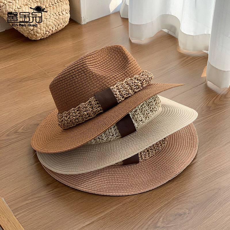French Style British Style Topper Summer Outdoor Large Brim Sunshade Sunscreen Hat Panama Vintage Jazz Straw Hat for Children
