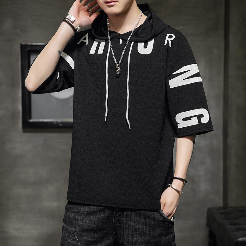Summer Short-Sleeved T-Shirt for Men 2025 New Trendy Brand Round Neck Hooded Loose Casual Half-Sleeved T-Shirt for Men Amazon
