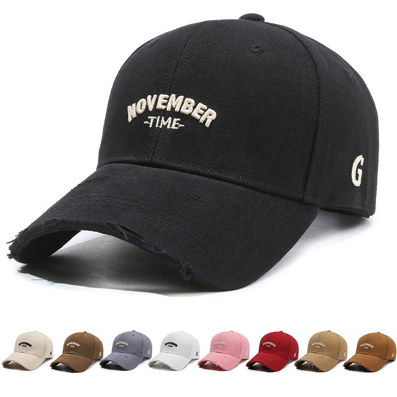 Hat Spring and Autumn Embroidered Letter Hard-Top Baseball Cap for Women with Holes and Broken Brim Street Peaked Cap for Men Sun Protection Visor Hat