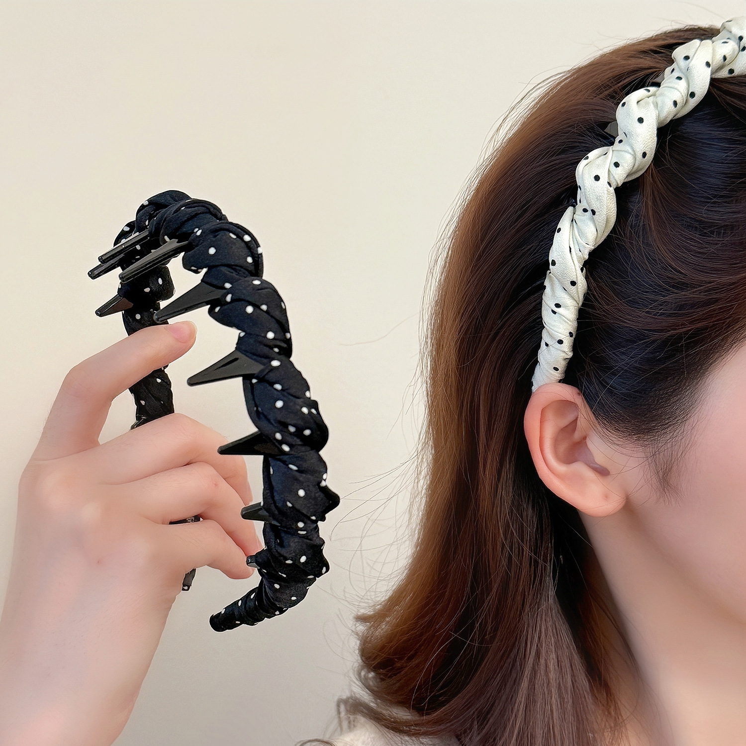 High-Top Toothed Non-Slip Polka Dot Headband, Trendy New Wave Hairband, Versatile for Washing Face and Going Out, Women's Hair Accessory