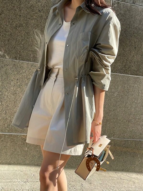 Dongdaemun Fashion Casual Korean Style Coat Thin Mid-length Cardigan Tight Waist Shirt Coat Coat High-end Sense